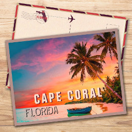 Cape Coral Florida Tropical Palm Tree Sunset 1950s Postkarte