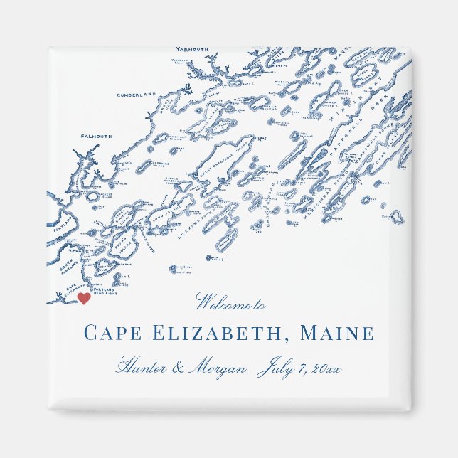 Cape Elizabeth Maine Karte Elegant Wedding Gevor Magnet (Vorne)