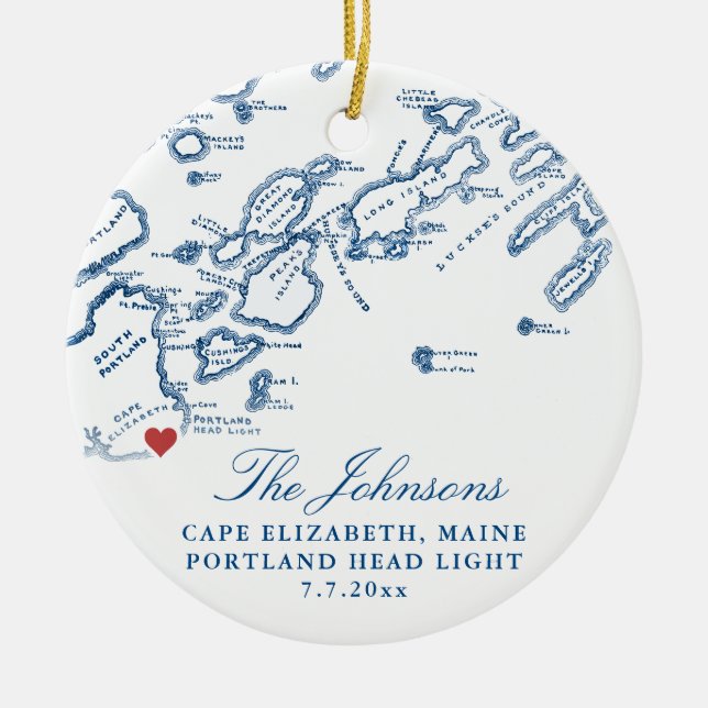 Cape Elizabeth Maine Map Hochzeitliches Foto Weihn Keramik Ornament (Vorne)