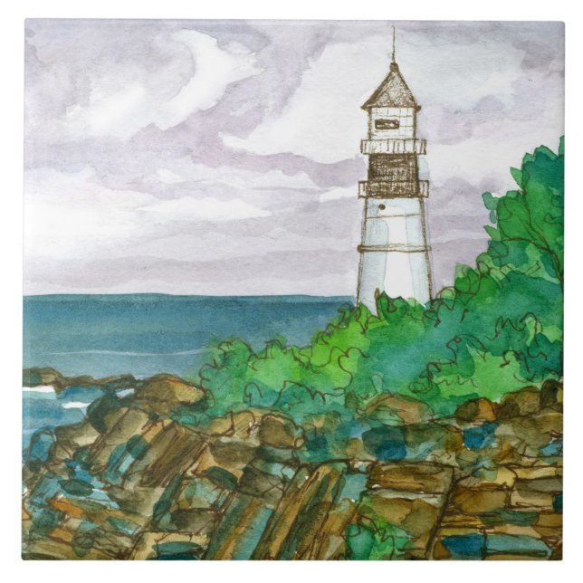 Cape Elizabeth Maine Portland Head Light Fliese (Vorderseite)