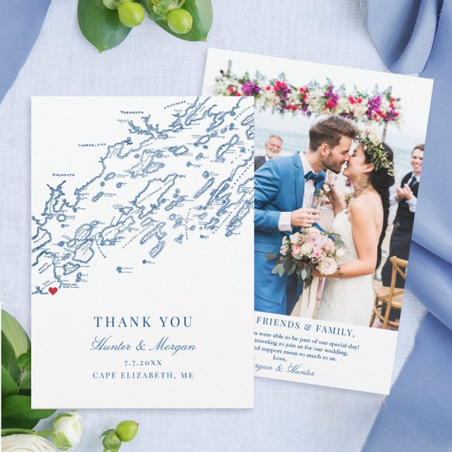 Cape Elizabeth Maine Wedding Flat Danke Karte (These Cape Elizabeth Maine photo thank you cards are perfect for your destination wedding in maine)