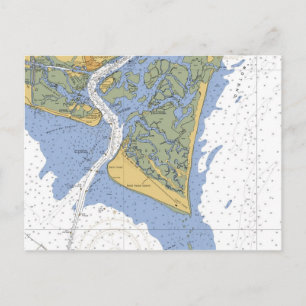 Cape Fear, NC Nautical Chart Postcard Postkarte