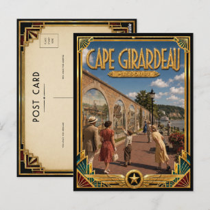 Cape Girardeau Missouri Vintage Art Deco Golden Postkarte