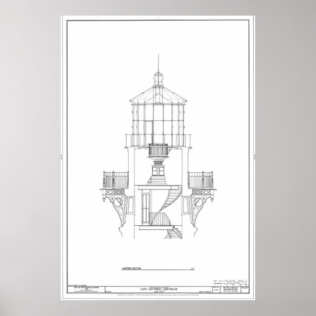 Cape Hatteras Lighthouse Lantern Room Blueprint Poster (Vorne)