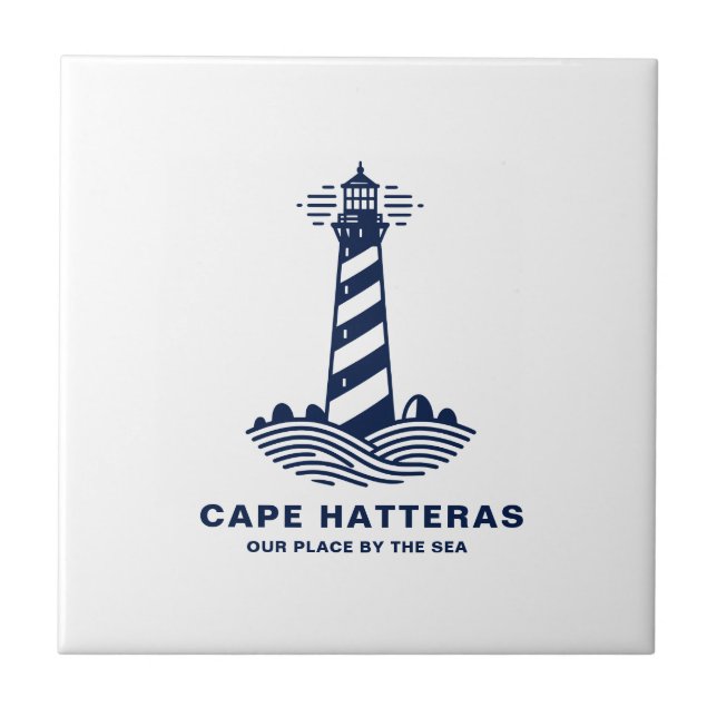 Cape Hatteras Lighthouse – Nautical Blue & White Fliese (Vorderseite)