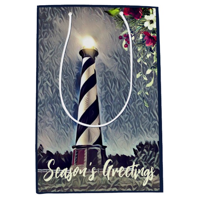Cape Hatteras Lighthouse OBX Jahreszeit Grüße Mittlere Geschenktüte (Vorderseite)