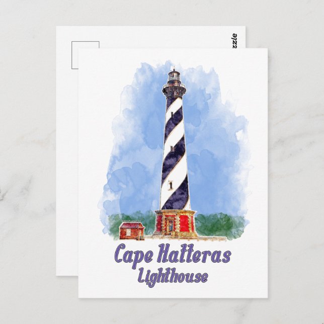 Cape Hatteras Lighthouse Watercolor North Carolina Postkarte (Vorne/Hinten)