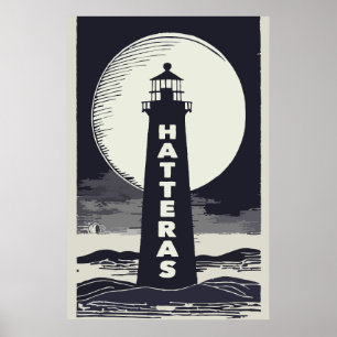 Cape Hatteras North Carolina Leuchtturm Moon Poster