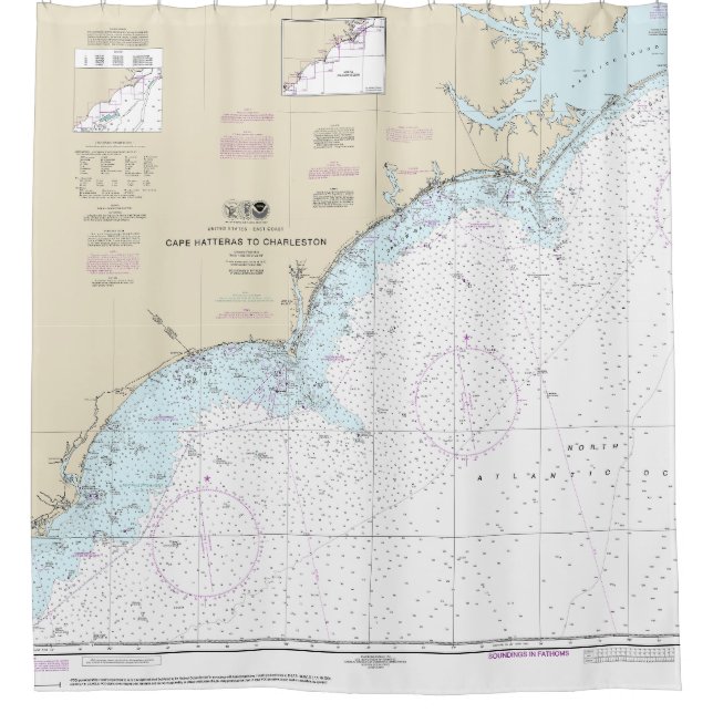 Cape Hatteras to Charleston Nautical Chart 11520 Duschvorhang (Vorderseite)