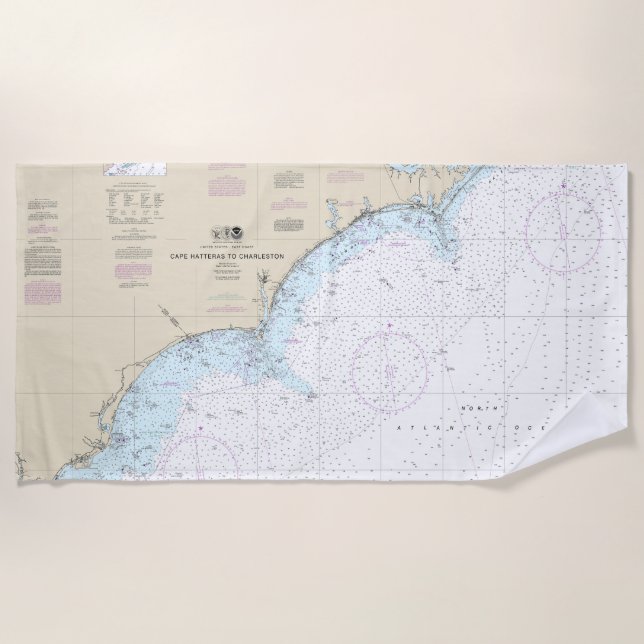 Cape Hatteras to Charleston Nautical Chart 11520 Strandtuch (Vorderseite)