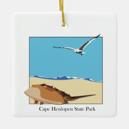 Cape Henlopen DE Horseshoe Crab Seagull Beach Keramikornament