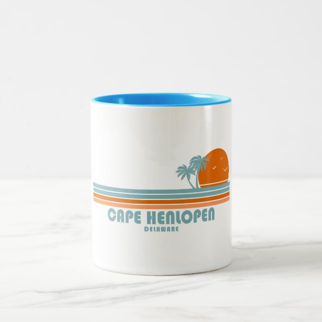 Cape Henlopen Delaware Sun Palm Trees Zweifarbige Tasse (Mittel)