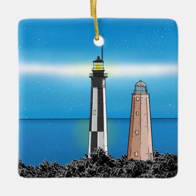 Cape Henry Lighthouse in der Nacht Keramikornament (Vorderseite)