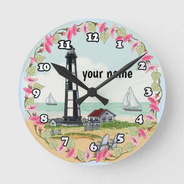 Cape Henry Lighthouse Runde Wanduhr (Vorderseite)