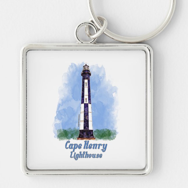 Cape Henry Lighthouse Watercolor - Virginia Schlüsselanhänger (Vorne)