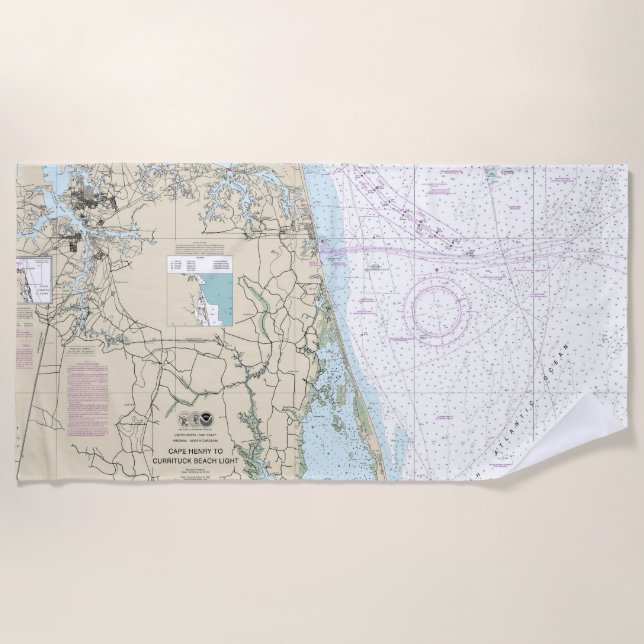 Cape Henry to Currituck Beach Light Nautical Chart Strandtuch (Vorderseite)