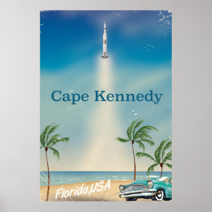Cape Kennedy Retro-Saturn-Fünf-Raketenposter. Poster