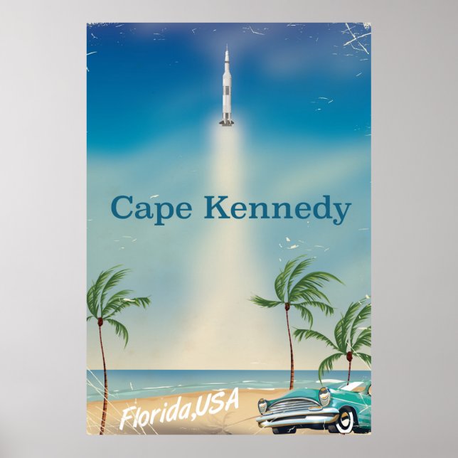 Cape Kennedy Retro Saturn fünf Raketenposter. Poster (Vorne)