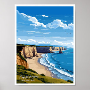 Cape Kidnappers Neuseeland Reiseillustration Poster
