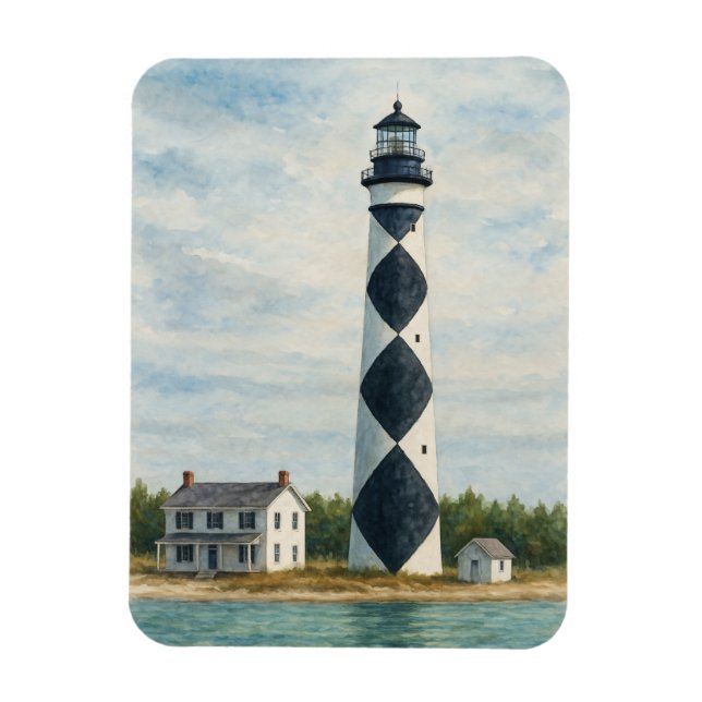 Cape Lookout Leuchtturm Aquarell Magnet (Vertikal)