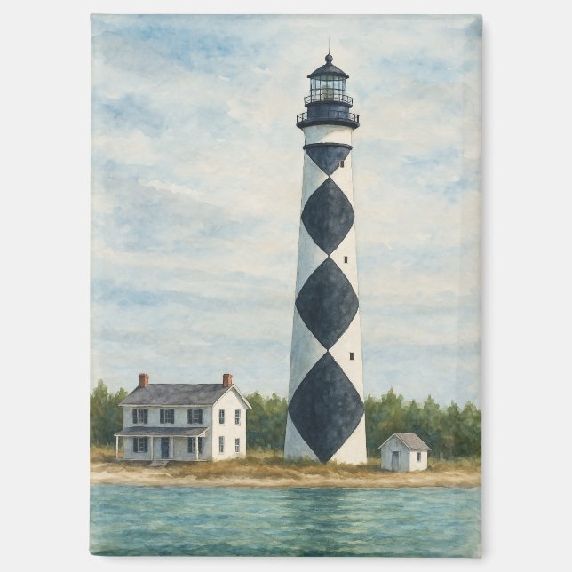 Cape Lookout Leuchtturm Aquarell Magnet (Vorderseite)