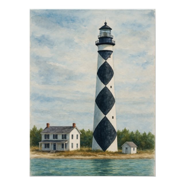 Cape Lookout Leuchtturm Aquarell Poster (Vorderseite)