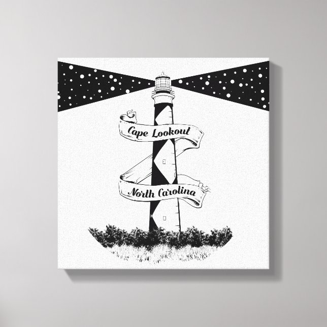 Cape Lookout Leuchtturm Schwarz-Weiß Leinwanddruck (Vorderseite)