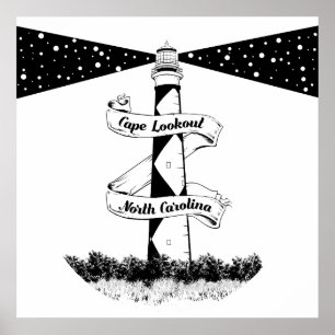 Cape Lookout Leuchtturm Schwarz-Weiß Poster