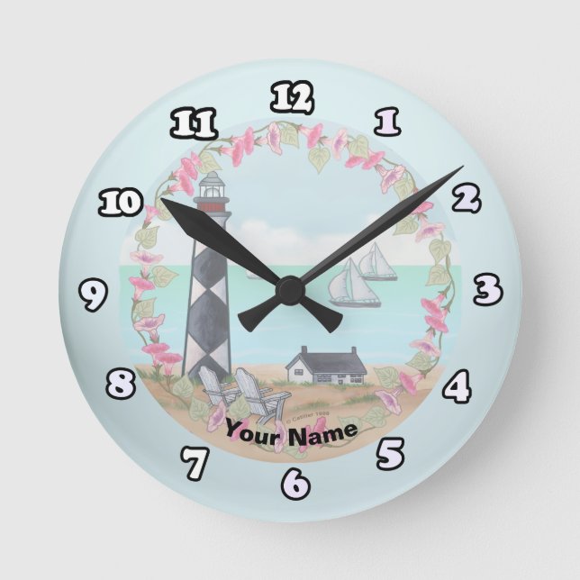 Cape Lookout Leuchtturm-Uhr Runde Wanduhr (Vorderseite)
