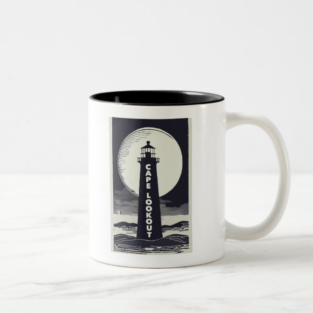 Cape Lookout Lighthouse North Carolina Moon Zweifarbige Tasse (Rechts)