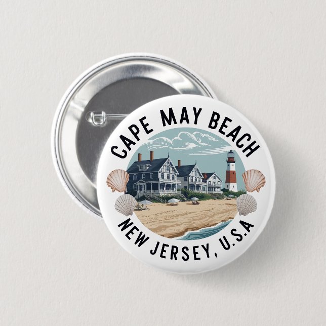 Cape May Beach Retro-Vignette Button (Vorne & Hinten)