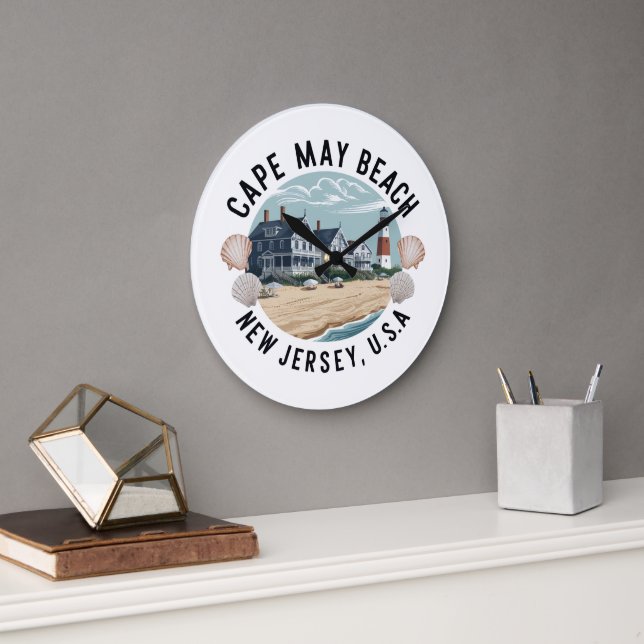 Cape May Beach Retro-Vignette Große Wanduhr (Büro)