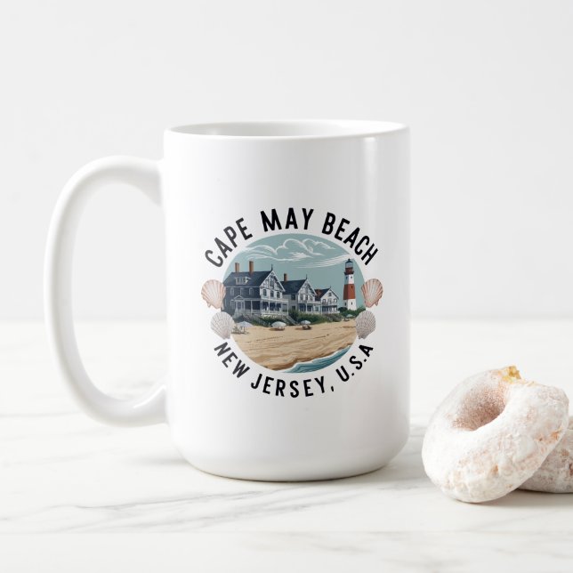 Cape May Beach Retro Vignette Kaffeetasse (Mit Donut)