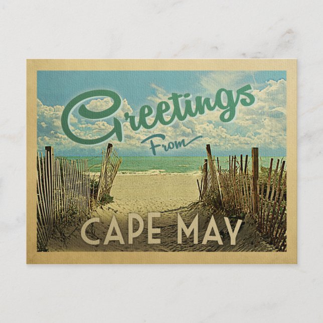Cape May Beach Vintage Travel Postkarte (Vorderseite)