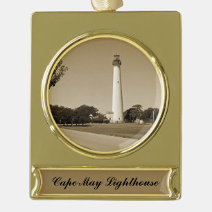 Cape May Leuchtturm Banner-Ornament Gold