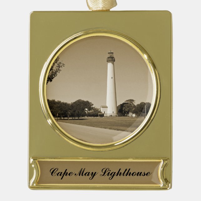 Cape May Leuchtturm Banner-Ornament Gold (Vorderseite)