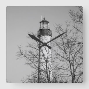 Cape May Light b/w Quadratische Wanduhr