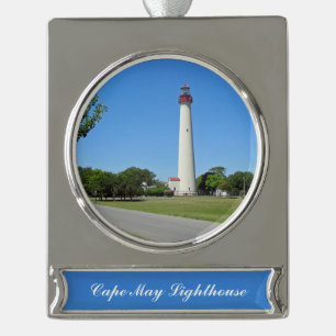 Cape May Lighthouse Banner-Ornament Silber