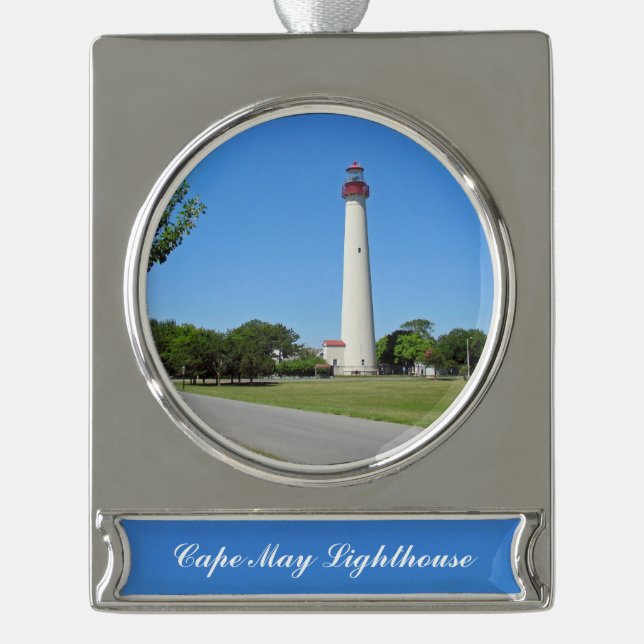 Cape May Lighthouse Banner-Ornament Silber (Vorderseite)