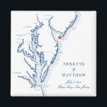 Cape May New Jersey Hochzeit in Urlaubsort Gefalle Magnet<br><div class="desc">Schnelle und einfache Bestellung! Diese Magnete von Cape May, New Jersey machen die Hochzeitsvorzüge der New Jersey Beach zu einem beliebten Begrüßungsort für die Cape May Hochzeit in Urlaubsort. Bewegen Sie das Herz, indem Sie unter "Anpassen" auf "Bearbeiten mit dem Designwerkzeug" klicken. Mit einer Karte von Chesapeake Bay mit Artwork...</div>