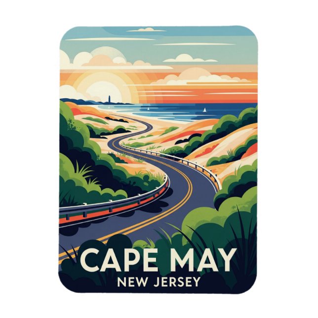 Cape May New Jersey Illustration Travel Postcard Magnet (Vertikal)