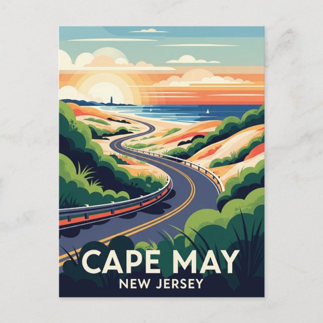 Cape May New Jersey Illustration Travel Postcard Postkarte (Vorderseite)