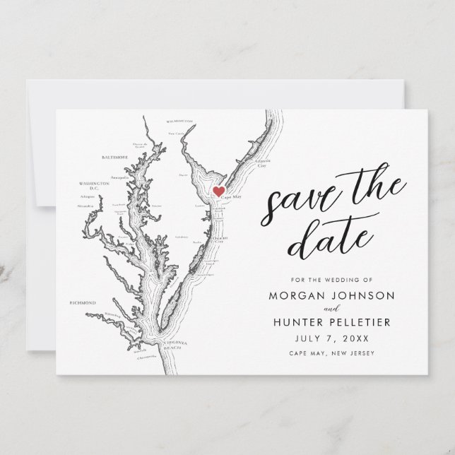 Cape May New Jersey Karte Moderne Hochzeit (Vorderseite)