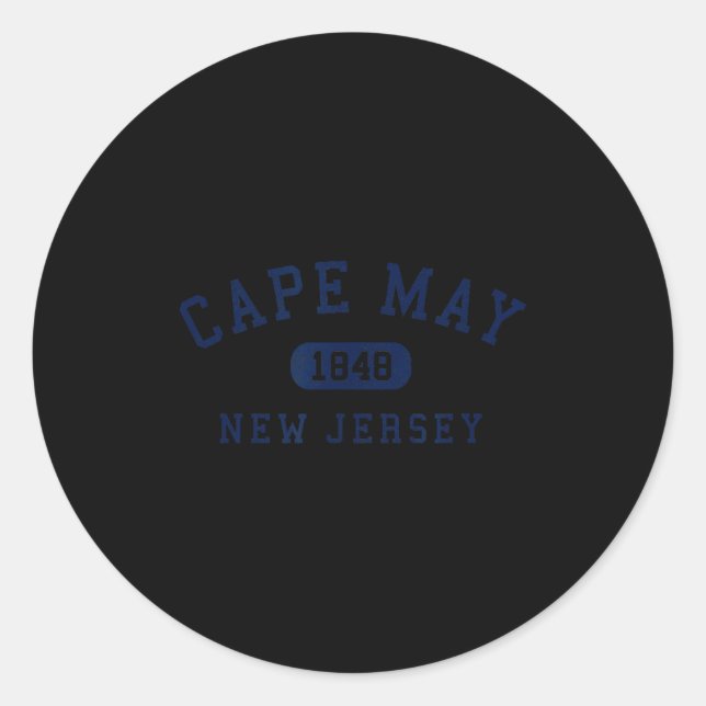 Cape May New Jersey Nj Varsity Arched Text Mens Wo Runder Aufkleber (Vorderseite)