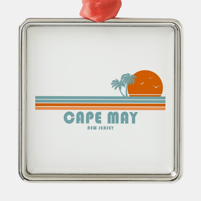 Cape May New Jersey Sun Palm Trees Ornament Aus Metall (Vorne)