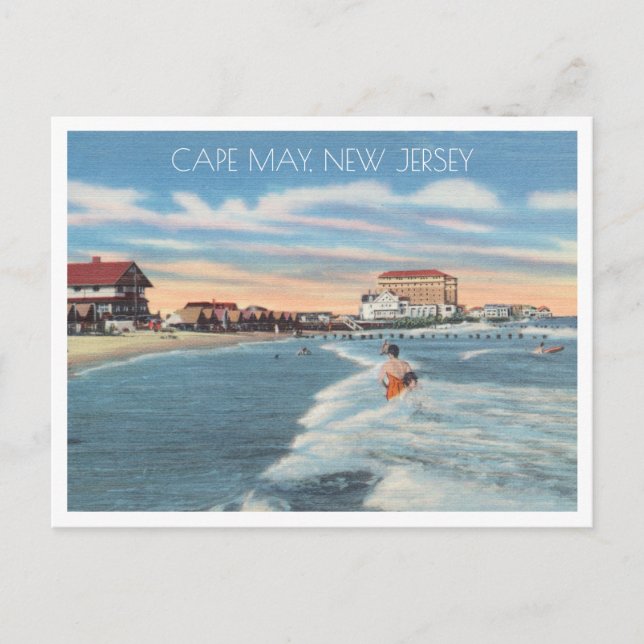 Cape May, New Jersey Vintag Beach Scene Postkarte (Vorderseite)