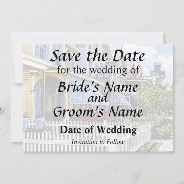 Cape May NJ - Farbige viktorianische Straße Save The Date (Vorderseite)
