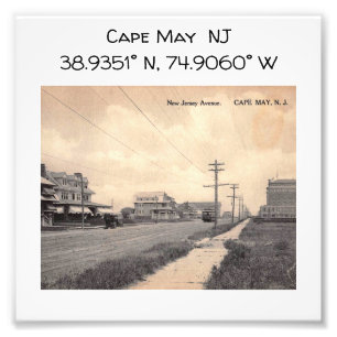 Cape May NJ Map Koordiniert Vintagen Stil Fotodruck