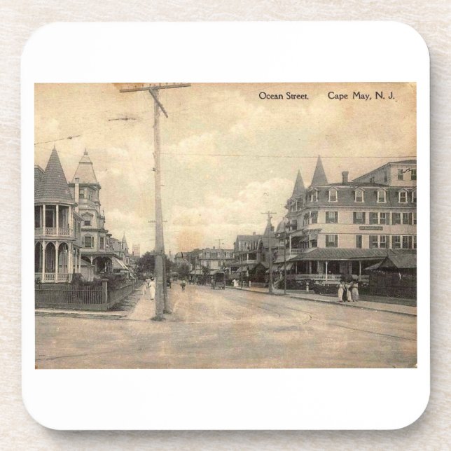 Cape May NJ, Ocean Street, c1910 Vintag Getränkeuntersetzer (Vorderseite)