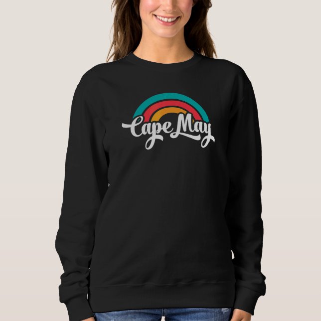 CAPE MAY NJ Retro Schrift mit Regenbogen 14 Sweatshirt (Vorderseite)